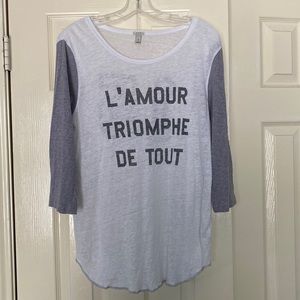 JCREW WOMENS LINEN BASEBALL SHORT “LOVE CONQUERS ALL”